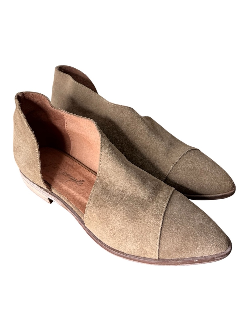 FREE PEOPLE Tan Suede Royale D’orsay Flats Slip On Shoes Boho Leather Size 37.5